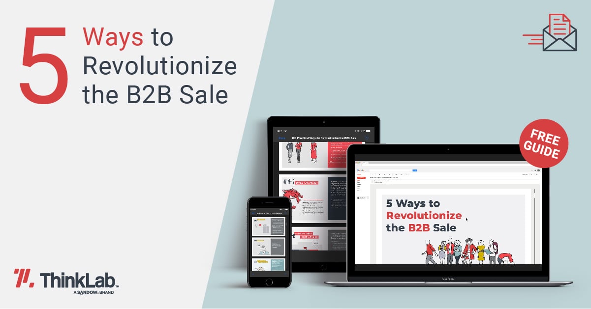 A picutre of an image that says 5 Ways to Revolutionize the B2B Sale with three technology products visible