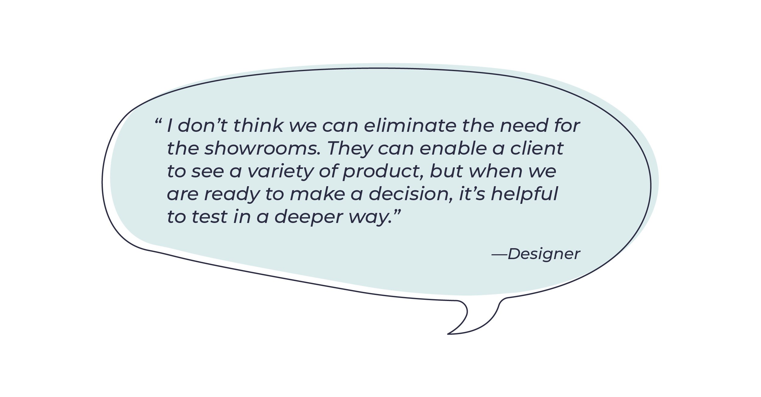 Quote graphic about why designers think showrooms are important to enable clients to see a variety of products and make decisions