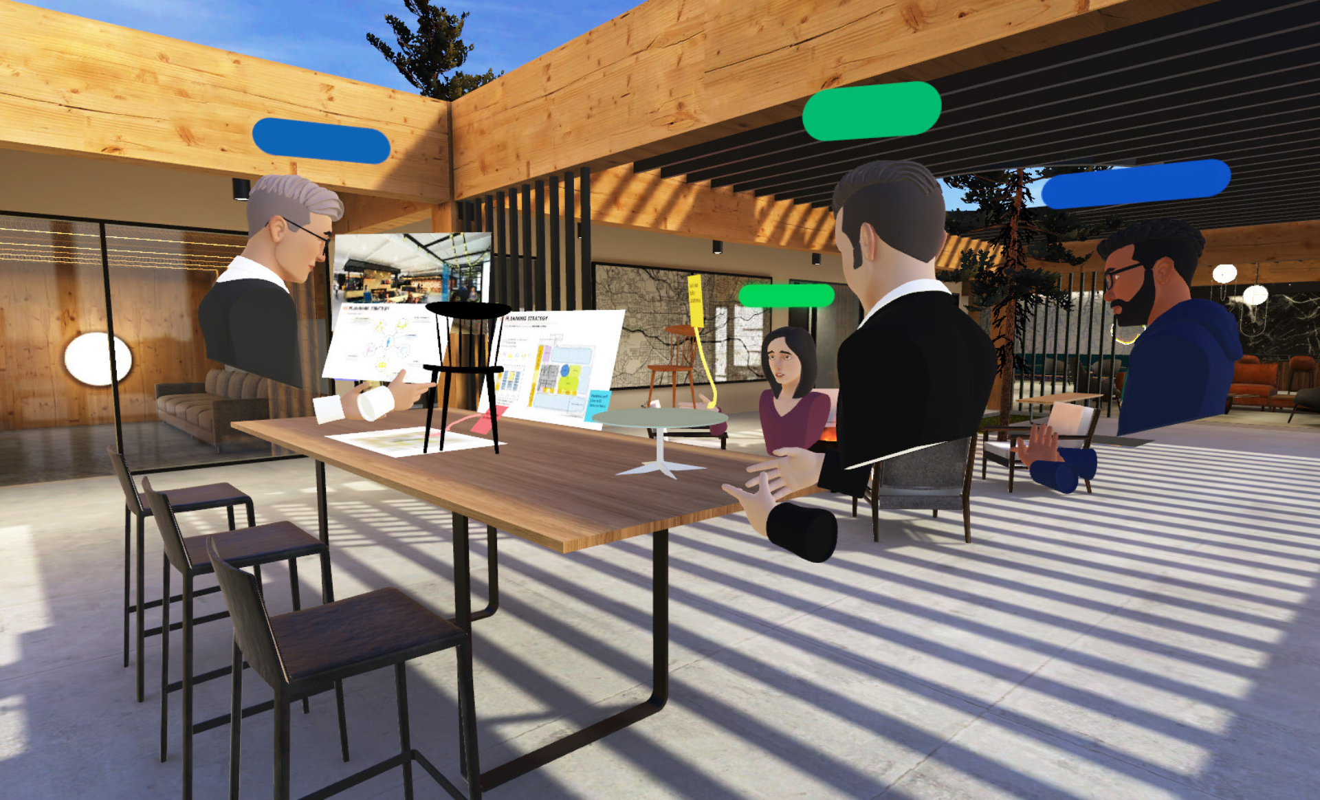 A composition of digital avatars working in the metaverse by IA Architects 