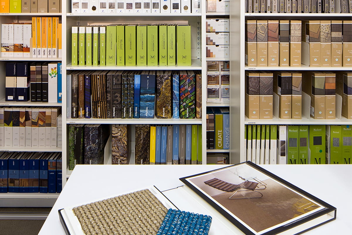 A sample library at an interior design firm 